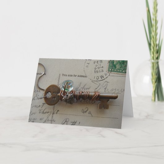 Herz und Key Mixed Media-Netzwerkskette Stillleben Karte (Vorderseite)