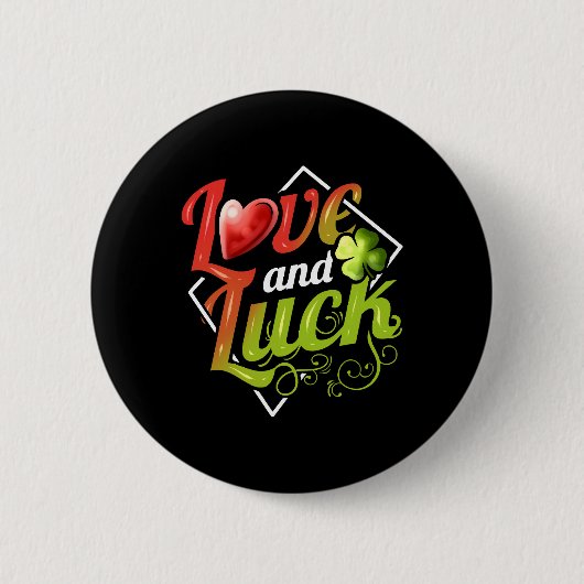 Herz und Kleeblatt Liebe und Glück auf St Patricks Button (Vorderseite)