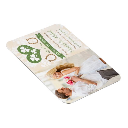 Herz und Kleeblatt Lucky Horseshoe Save the Date Magnet (Rechte Seite)