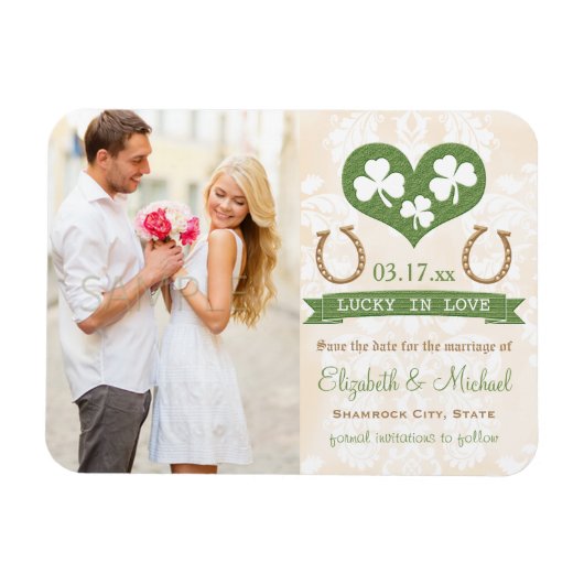 Herz und Kleeblatt Lucky Horseshoe Save the Date Magnet (Horizontal)