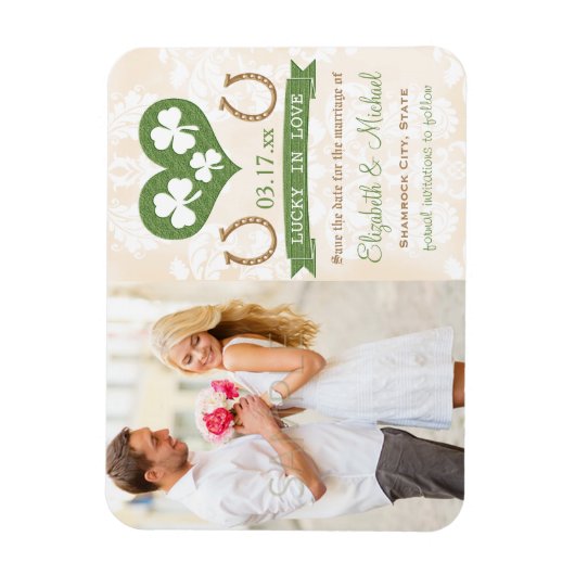 Herz und Kleeblatt Lucky Horseshoe Save the Date Magnet (Vertikal)