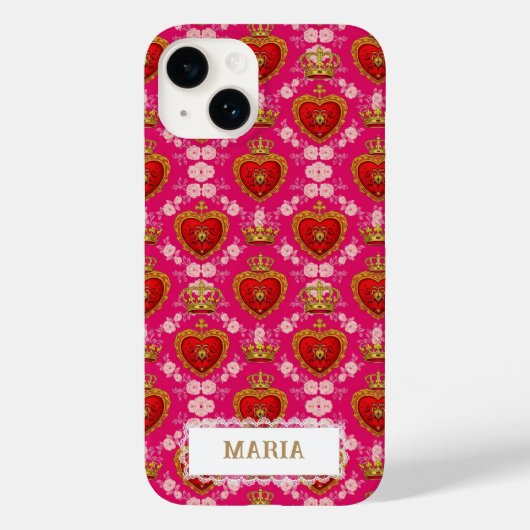 Herz und Krone Fuchsia Pink Maximalist Custom Case-Mate iPhone Hülle (Rückseite)