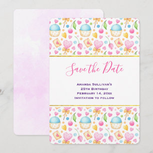 Herz und Liebe Deluxe Wasserfarben Muster Save The Date