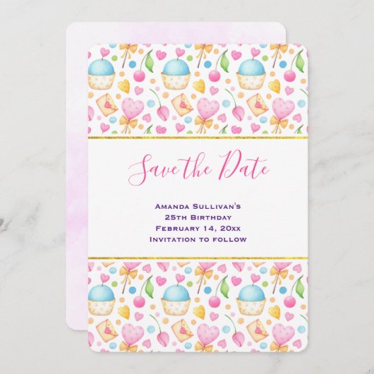 Herz und Liebe Deluxe Wasserfarben Muster Save The Date (Vorne/Hinten)