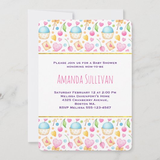 Herz und Liebe Wasserfarben Muster Kinderdusche Einladung (Vorderseite)