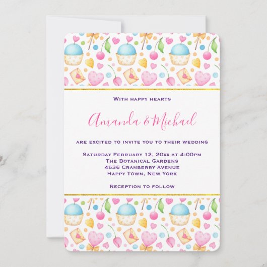 Herz und Liebe Wasserfarbenmuster Hochzeit Einladung (Vorderseite)