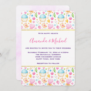 Herz und Liebe Wasserfarbenmuster Hochzeit Einladung