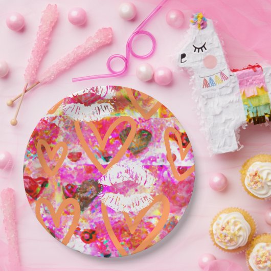 Herz und Lippen Pappteller (Party)