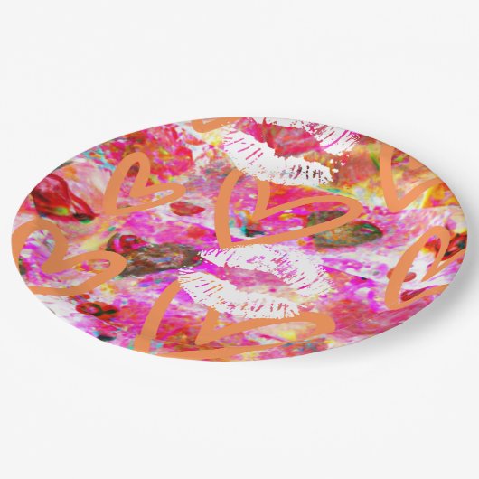 Herz und Lippen Pappteller (Schrägansicht)