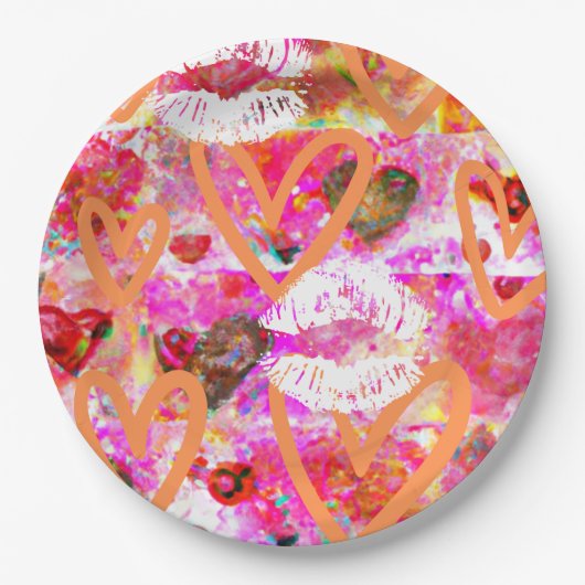 Herz und Lippen Pappteller (Vorderseite)