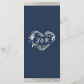 Herz und Monogramm - Blau/Silberhochzeit Menükarte (Rückseite)