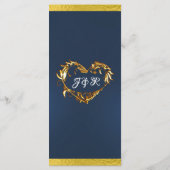 Herz und Monogramm - Blue/Gold Hochzeit Menükarte (Rückseite)