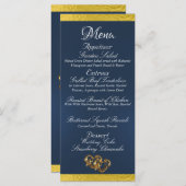 Herz und Monogramm - Blue/Gold Hochzeit Menükarte (Vorne/Hinten)