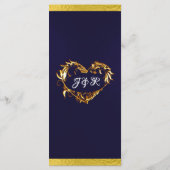 Herz und Monogramm - Hochzeit von Navy Blue/Gold Menükarte (Rückseite)