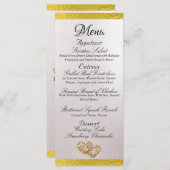 Herz und Monogramm - White Pearl/Gold Hochzeit Menükarte (Vorne/Hinten)