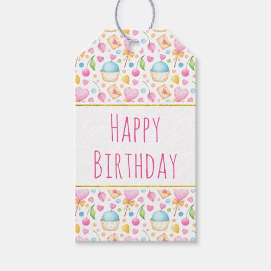 Herz und Muffins Deluxe Wasserfarben Muster Geschenkanhänger (Vorderseite)