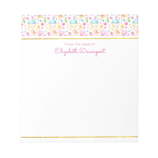 Herz und Muffins Deluxe Wasserfarben Muster Notizblock (Vorderseite)