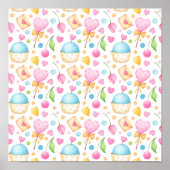 Herz und Muffins Deluxe Wasserfarben Muster Poster (Vorne)