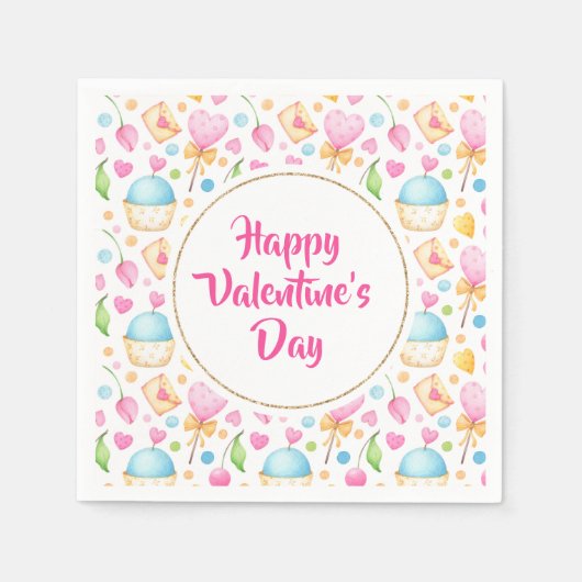 Herz und Muffins Wasserfarben Muster Valentine Serviette (Vorderseite)