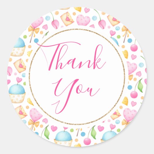 Herz und Muffins Wasserfarben Muster Vielen Dank Runder Aufkleber (Vorderseite)