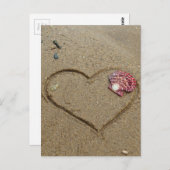 Herz und Muschel am Strand Postkarte (Vorne/Hinten)