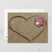 Herz und Muschel am Strand Postkarte (Vorne/Hinten)
