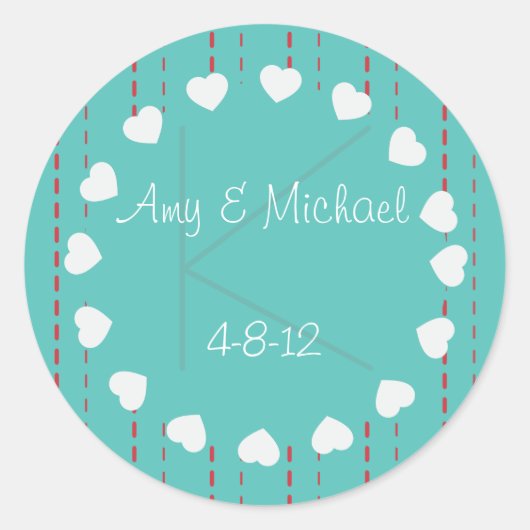 Herz und Pinstripe Gefallen Etikett Runder Aufkleber (Vorderseite)