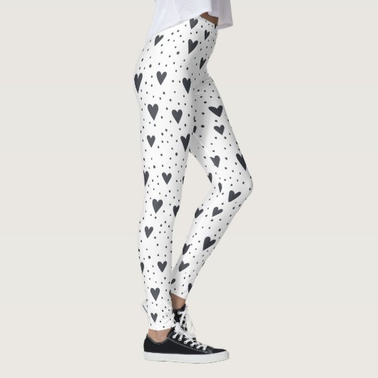 Herz und Polka Dot Schwarz und Weiß Muster Leggings (Rechts)