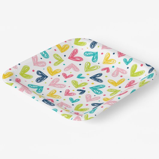 Herz und Punkte im Doodle-Stil Pappteller (Gewinkelt)