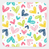 Herz und Punkte im Doodle-Stil Quadratischer Aufkleber (Vorderseite)
