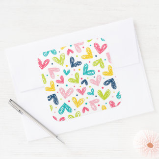 Herz und Punkte im Doodle-Stil Quadratischer Aufkleber