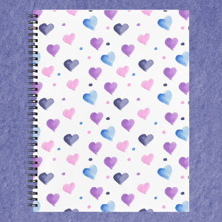 Herz und Punkte Wasserfarbe Rosa Blau Lila Notizblock