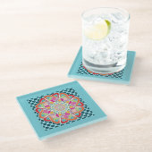 Herz und Quilt Design Blue Beverage Coaster Glasuntersetzer (Schrägansicht)