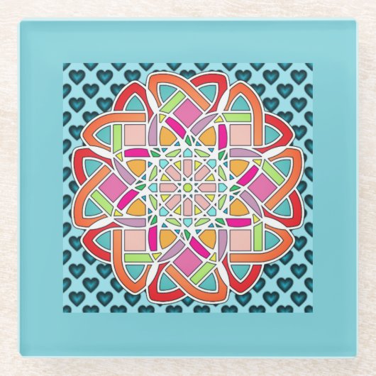 Herz und Quilt Design Blue Beverage Coaster Glasuntersetzer (Vorderseite)