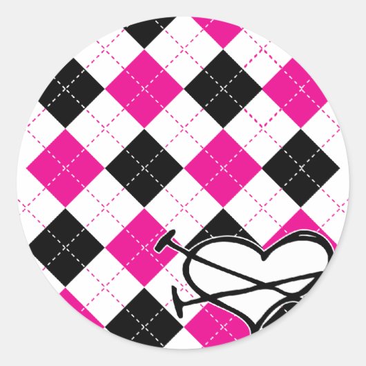 Herz und Raute Runder Aufkleber (Vorderseite)