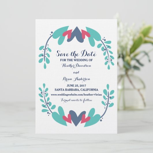 Herz und Reben beim Hochzeitsfeiern Das einladende Save The Date (Stehend Vorderseite)