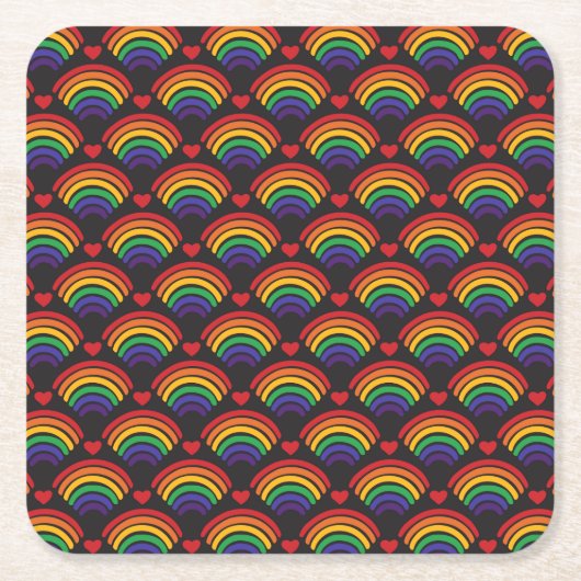 Herz- und Regenbogenmuster Rechteckiger Pappuntersetzer (Vorderseite)
