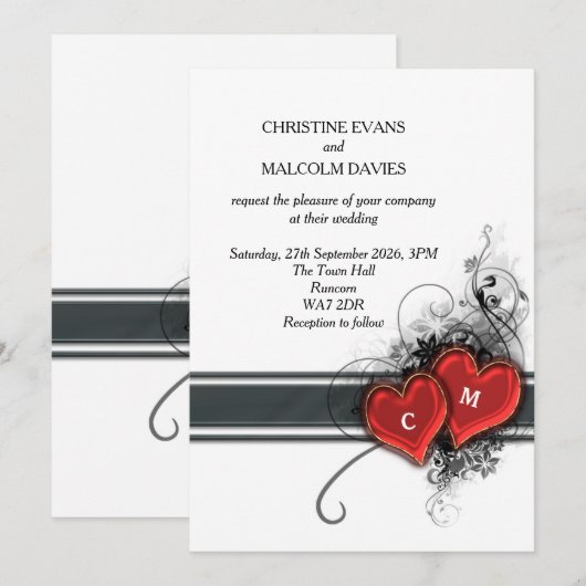 Herz und Rollen Einladung (Vorne/Hinten)