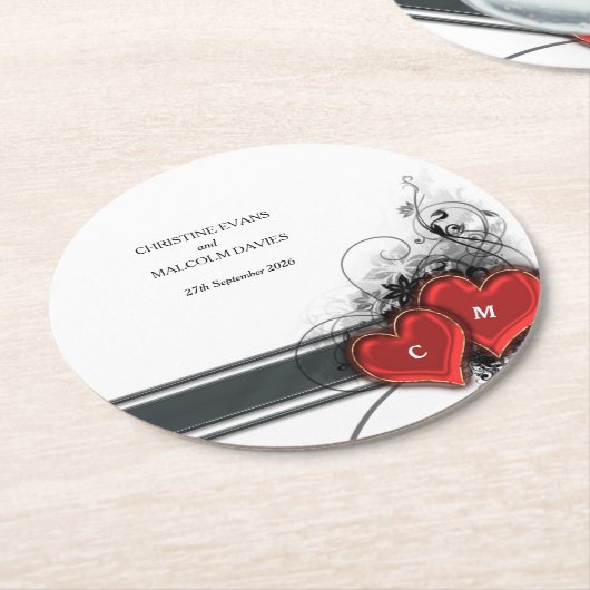 Herz und Rollen Runder Pappuntersetzer (Angewinkelt)