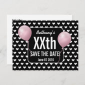 Herz und rosa Ballons jedes Jahr Geburtstag B03N Ankündigungspostkarte (Vorne/Hinten)