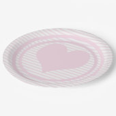 Herz und Rosa und weiße Streifen Pappteller (Schrägansicht)