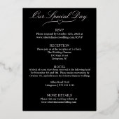 Herz und Rose Blume, elegante Schwarze Hochzeit Folieneinladung (Rückseite)