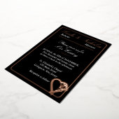 Herz und Rose Blume, elegante Schwarze Hochzeit Folieneinladung (Gedreht)