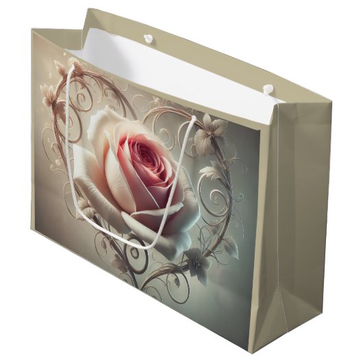 Herz und Rose Große Geschenktüte (Vorderseite Schrägansicht)
