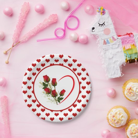 Herz und Rose Pappteller (Party)