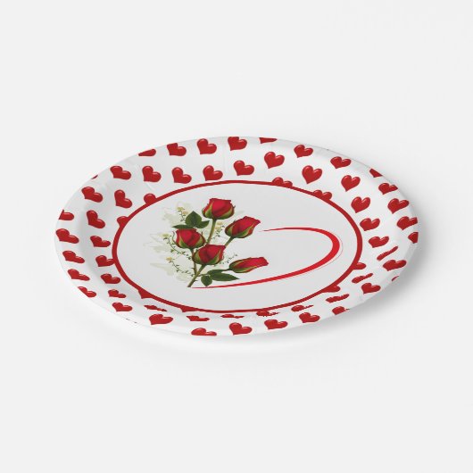 Herz und Rose Pappteller (Schrägansicht)