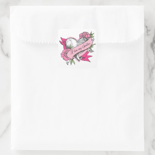 Herz und Rose Quadratischer Aufkleber (Tasche)