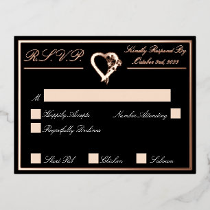 Herz und Rose, RSVP Rose für Schwarze Hochzeit Gol Folie Einladungspostkarte