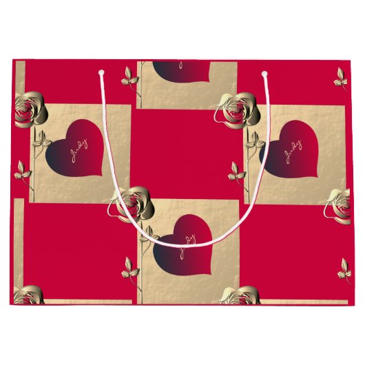Herz und Rose Valentines Geschenktasche Große Geschenktüte (Vorderseite)