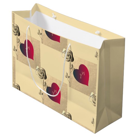 Herz und Rose Valentines Geschenktasche Große Geschenktüte (Vorderseite Schrägansicht)